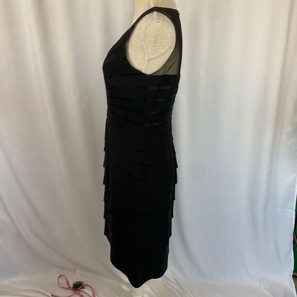 Chetta B Sherrie Bloom Peter Noviello 100% Silk Black Designer Tiered Dress Wome - Picture 2 of 16